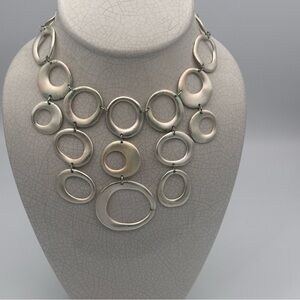 Elegant Silver Tone Circle Statement Necklace